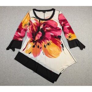 Eva Varro Women Top Medium Big Watercolor Art Floral Asymmetrical Tunic